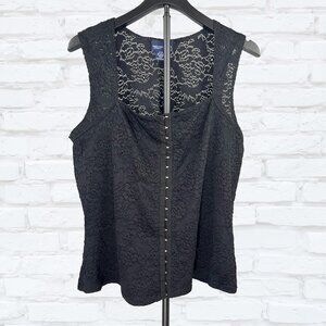 Venezia Jeans Black Lace Sleeveless Hook Eye Top 18/20
